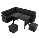 NNEDSZ Ella 8-Seater Modular Outdoor Garden Lounge and Dining Set with Table and Stools in Black