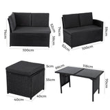 NNEDSZ Ella 8-Seater Modular Outdoor Garden Lounge and Dining Set with Table and Stools in Black