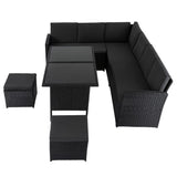 NNEDSZ Ella 8-Seater Modular Outdoor Garden Lounge and Dining Set with Table and Stools in Black