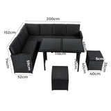 NNEDSZ Ella 8-Seater Modular Outdoor Garden Lounge and Dining Set with Table and Stools in Black