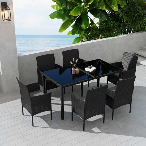 NNEDSZ Outdoor Minimalist Black Wicker 6-Seater Dining Set