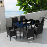 NNEDSZ Outdoor Minimalist Black Wicker 6-Seater Dining Set