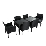 NNEDSZ Outdoor Minimalist Black Wicker 6-Seater Dining Set