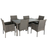 NNEDSZ Rural Style Outdoor Grey Wicker 6 Seater Dining Set