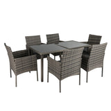 NNEDSZ Rural Style Outdoor Grey Wicker 6 Seater Dining Set