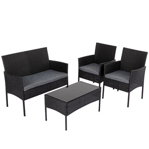 NNEDSZ 4 Seater Wicker Outdoor Lounge Set - Black