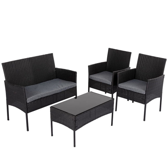 NNEDSZ 4 Seater Wicker Outdoor Lounge Set - Black