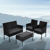 NNEDSZ 4 Seater Wicker Outdoor Lounge Set - Black