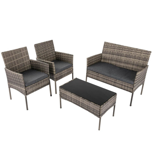 NNEDSZ 4 Seater Wicker Outdoor Lounge Set - Mixed Grey