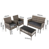 NNEDSZ 4 Seater Wicker Outdoor Lounge Set - Mixed Grey