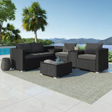 NNEDSZ 7PC Outdoor Wicker Loveseat Setting with Storage Corner (Black)