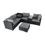 NNEDSZ 7PC Outdoor Wicker Loveseat Setting with Storage Corner (Black)