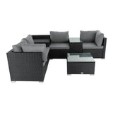 NNEDSZ 7PC Outdoor Wicker Loveseat Setting with Storage Corner (Black)