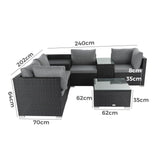 NNEDSZ 7PC Outdoor Wicker Loveseat Setting with Storage Corner (Black)