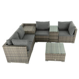 NNEDSZ 7PC Outdoor Wicker Lounge with Storage Corner (Grey)