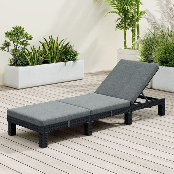 NNEDSZ Black Rattan Sunbed with Adjustable Recline