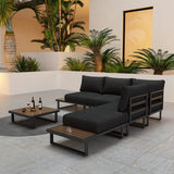 NNEDSZ Modern Outdoor 7 Piece Lounge Set with Slatted Polywood Design Tables