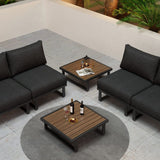 NNEDSZ Modern Outdoor 7 Piece Lounge Set with Slatted Polywood Design Tables