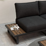 NNEDSZ Modern Outdoor 7 Piece Lounge Set with Slatted Polywood Design Tables