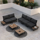 NNEDSZ Modern Outdoor 7 Piece Lounge Set with Slatted Polywood Design Tables