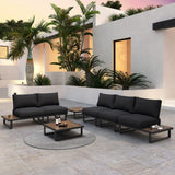 NNEDSZ Modern Outdoor 7 Piece Lounge Set with Slatted Polywood Design Tables