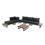 NNEDSZ Modern Outdoor 7 Piece Lounge Set with Slatted Polywood Design Tables