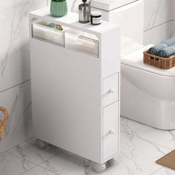 NNEDSZ Removable Bathroom Side Cabinet Toilet Caddy with Storage Drawers- White