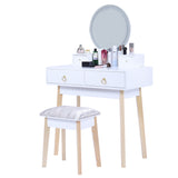 NNEDSZ Dressing Vanity Table Stool Set with Make-up LED Lighted Mirror-White