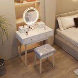NNEDSZ Dressing Vanity Table Stool Set with Make-up LED Lighted Mirror-White