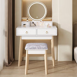 NNEDSZ Dressing Vanity Table Stool Set with Make-up LED Lighted Mirror-White