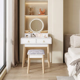 NNEDSZ Dressing Vanity Table Stool Set with Make-up LED Lighted Mirror-White