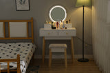 NNEDSZ Dressing Vanity Table Stool Set with Make-up LED Lighted Mirror-White