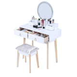 NNEDSZ Dressing Vanity Table Stool Set with Make-up LED Lighted Mirror-White