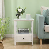 NNEDSZ 2-tier Bedside Table with Storage Drawer 2 PC Rustic White