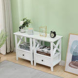 NNEDSZ 2-tier Bedside Table with Storage Drawer 2 PC Rustic White