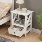 NNEDSZ 2-tier Bedside Table with Storage Drawer 2 PC Rustic White