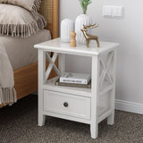 NNEDSZ 2-tier Bedside Table with Storage Drawer 2 PC Rustic White