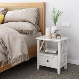 NNEDSZ 2-tier Bedside Table with Storage Drawer 2 PC Rustic White