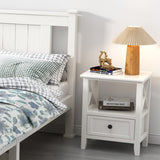 NNEDSZ 2-tier Bedside Table with Storage Drawer 2 PC Rustic White