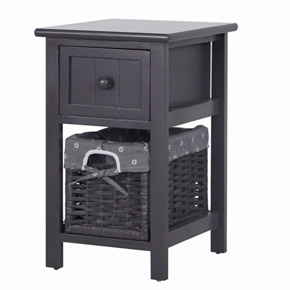 NNEDSZ Grey Bedside Table with Wicker Basket