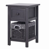 NNEDSZ Grey Bedside Table with Wicker Basket