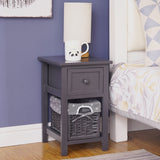 NNEDSZ Grey Bedside Table with Wicker Basket