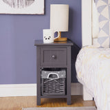 NNEDSZ Grey Bedside Table with Wicker Basket
