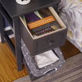 NNEDSZ Grey Bedside Table with Wicker Basket