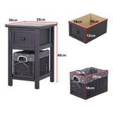 NNEDSZ Grey Bedside Table with Wicker Basket
