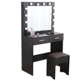 NNEDSZ Fidel Vanity Set with Cushioned Stool and Lighted Mirror- Black