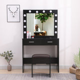 NNEDSZ Fidel Vanity Set with Cushioned Stool and Lighted Mirror- Black