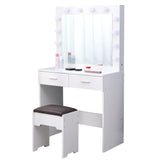 NNEDSZ Fidel Vanity Set with Cushioned Stool and Lighted Mirror- White