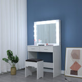 NNEDSZ Fidel Vanity Set with Cushioned Stool and Lighted Mirror- White