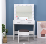 NNEDSZ Fidel Vanity Set with Cushioned Stool and Lighted Mirror- White